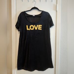 No Boundaries Black Dress, Faux Suede Material, Gold "LOVE" Letters